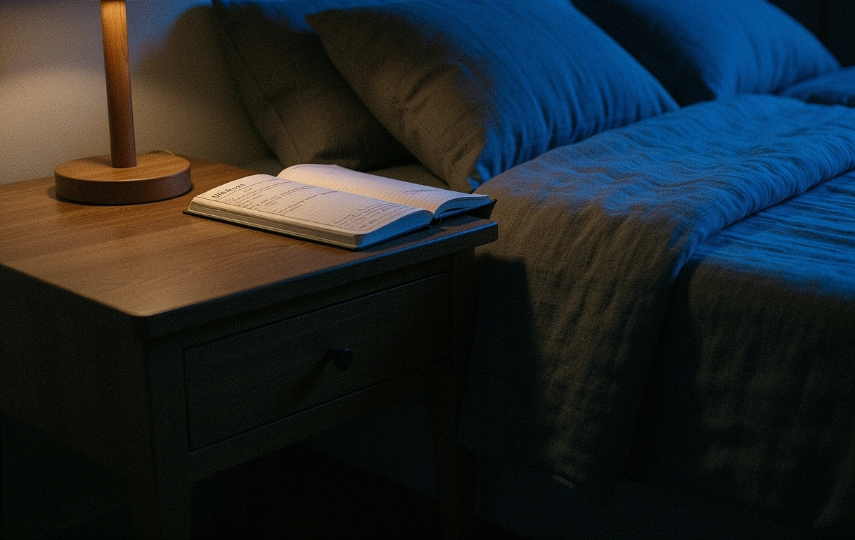 Atmosphärisches Schlafzimmer bei Nacht